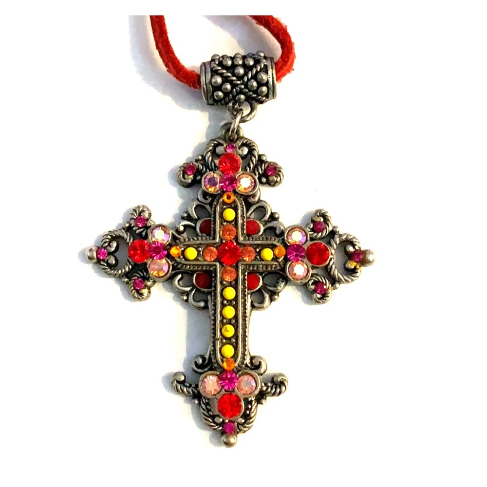 Red Leather Cross Necklace